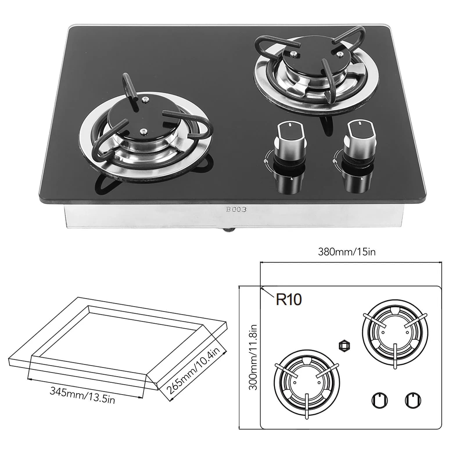 Gas hob for yachts Gas cooker for motorhome 2 fires Tempered glass panel power 1.8 kW Easy to clean gas hob for campers, caravans and boats