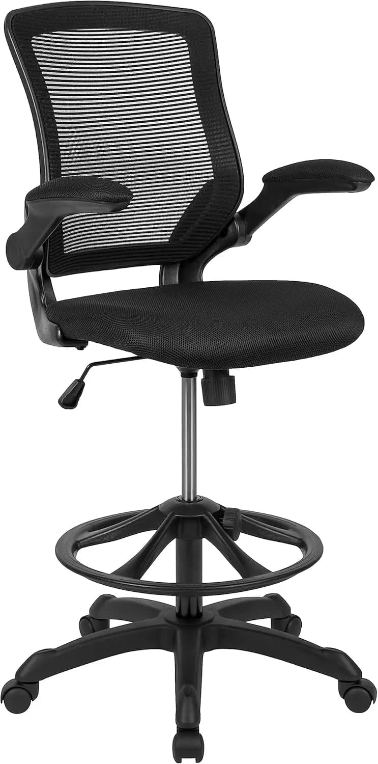 Sedia da ufficio ergonomica con schienale medio, poggiapiedi regolabile, supporto lombare, sedia direzionale in rete, nera