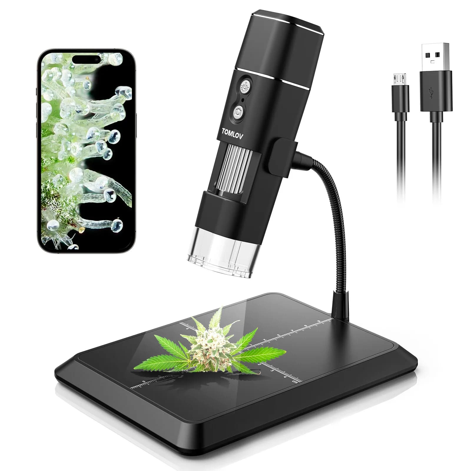 Microscopio Digitale Wireless TOMLOV con Ingrandimento 1000X, Supporto Flessibile per Android, iOS, iPhone, PC, Stereo Elettronico
