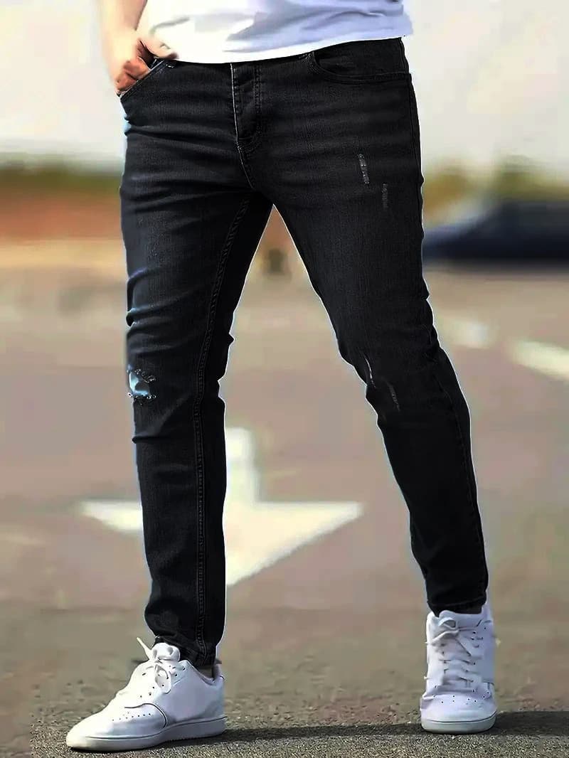Jeans Skinny da Uomo Primavera 2026 Effetto Usurato Vintage con Strappi Elastici Stile Biker Casual Slim Fit Streetwear Denim a Gamba Affusolata Joggers