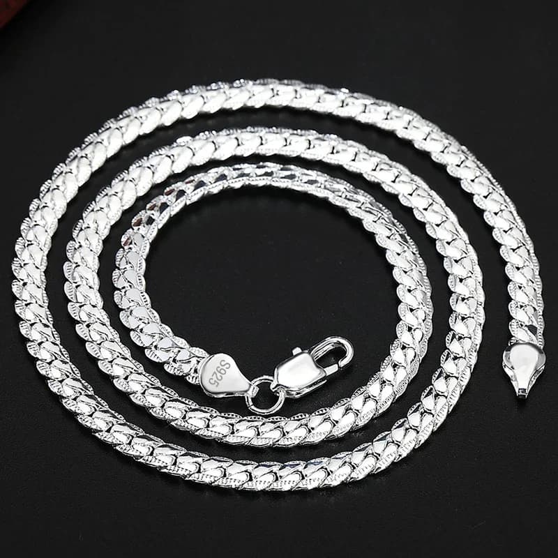 925 Sterling Silver 6mm Side Chain 8/18/20/22/24 Inch Bracelet Necklace For Woman Men Fashion Wedding Engagement Jewelry Gift