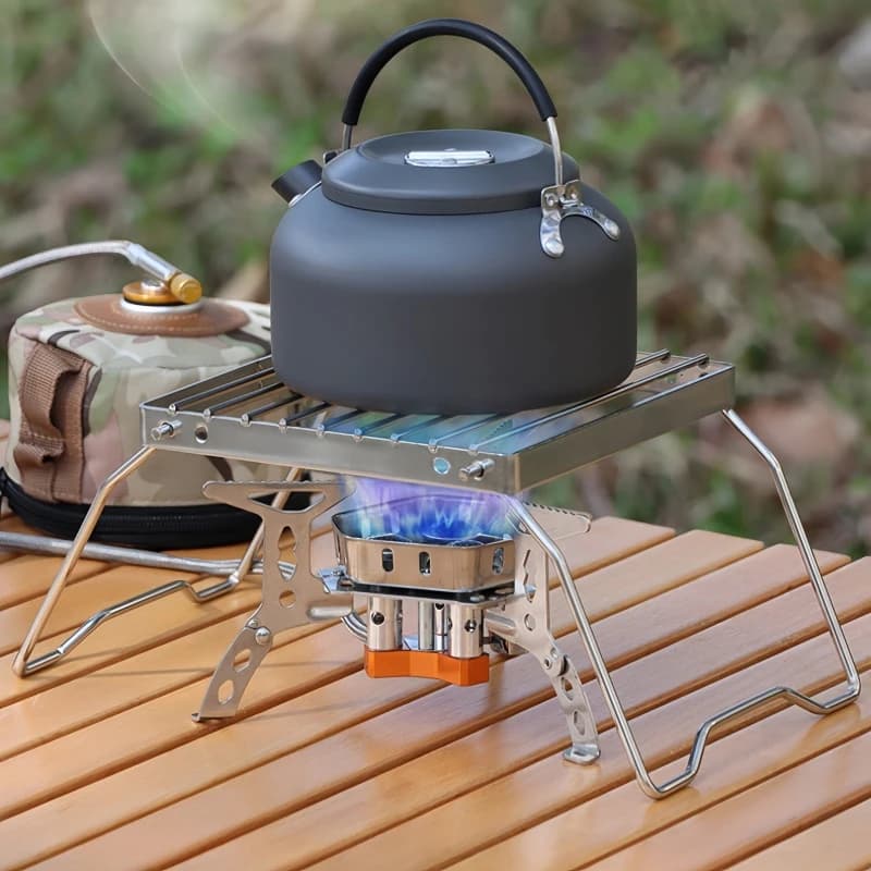 Supporto per fornello in acciaio inossidabile, griglia pieghevole portatile da campeggio, accessorio per cucinare all'aperto per campeggio e backpacking