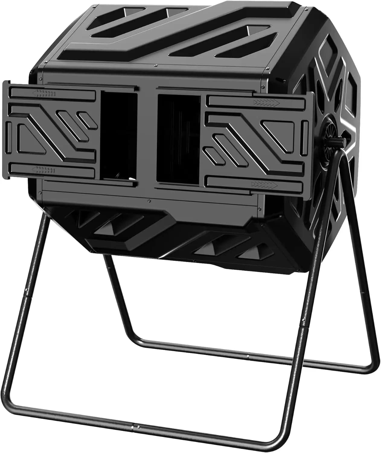 Composter da 43 galloni con guanti, Composter a doppia camera per esterni a montaggio rapido, per rifiuti da giardino e cucina, Nero