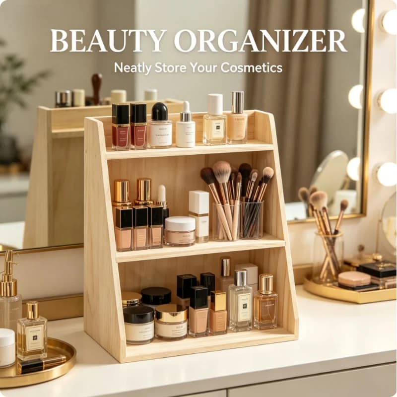 Multi-layer Wooden Desktop Organizer Retro Style Storage Box for Makeup Cosmetics Cup and Daily Sundries