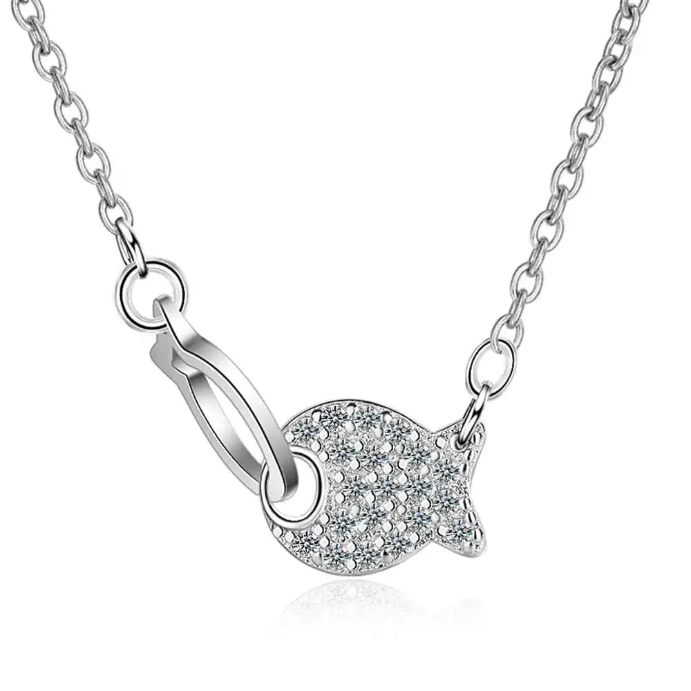 Gioielli in argento sterling 925 color oro rosa Pesce carino con collana con ciondolo in strass Accessori moda quotidiana per ragazza