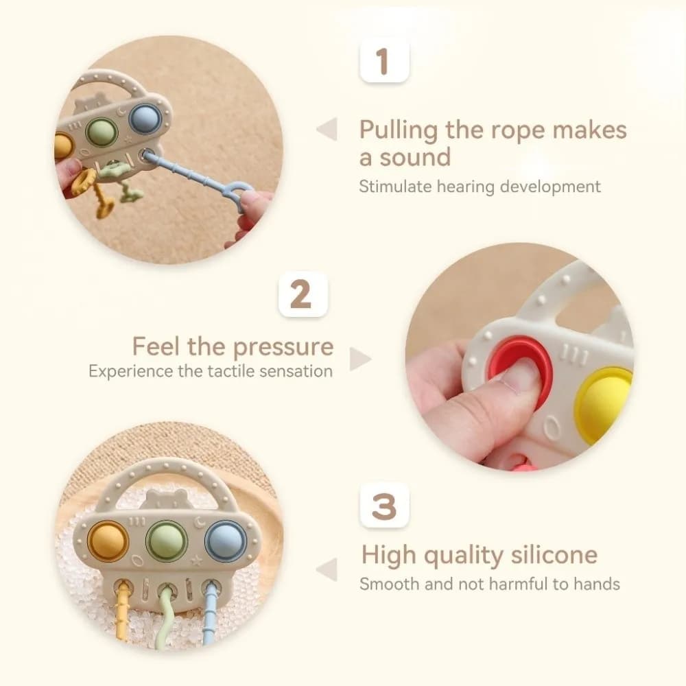 New Silicone Pull String Educational Bitable Children Teether Toy Presser Game for 0-12 Months Sensory Cognition