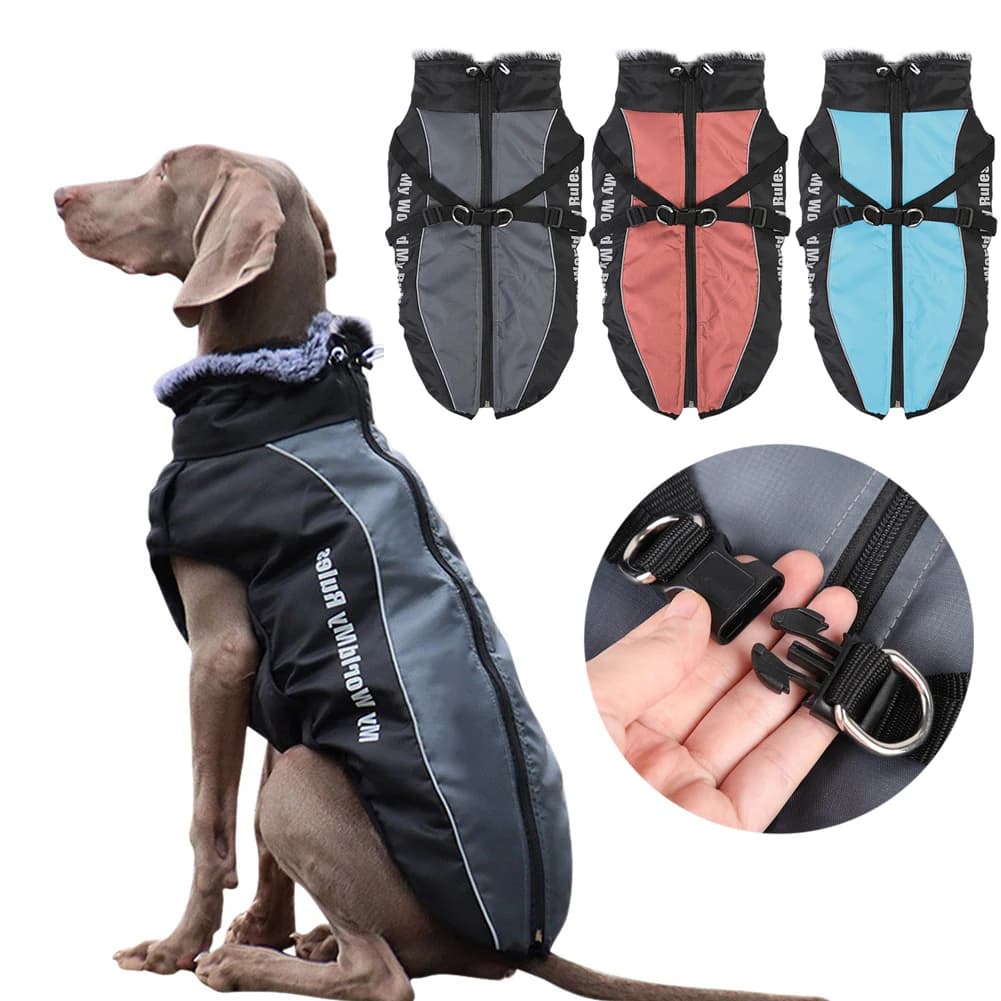 Vestiti per cani impermeabili cappotto invernale per cani di grandi dimensioni con imbracatura collare peloso abbigliamento caldo per animali domestici giacca per cani costumi Labrador Bulldog