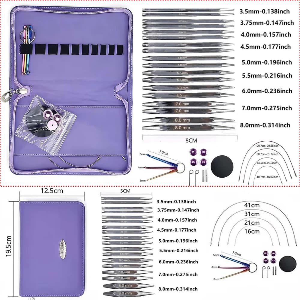 Set di ferri da maglia circolari intercambiabili quadrati in acciaio inossidabile 9 paia 5 cm 8 cm 3,5-8.0 mm Accessori per cucire per tessitura all'uncinetto