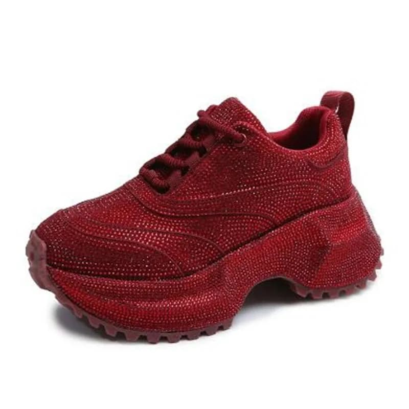 2025 Scarpe da donna con strass Scarpe da ginnastica da donna versatili alla moda di lusso con altezza interna crescente Scarpe sportive casual con suola spessa