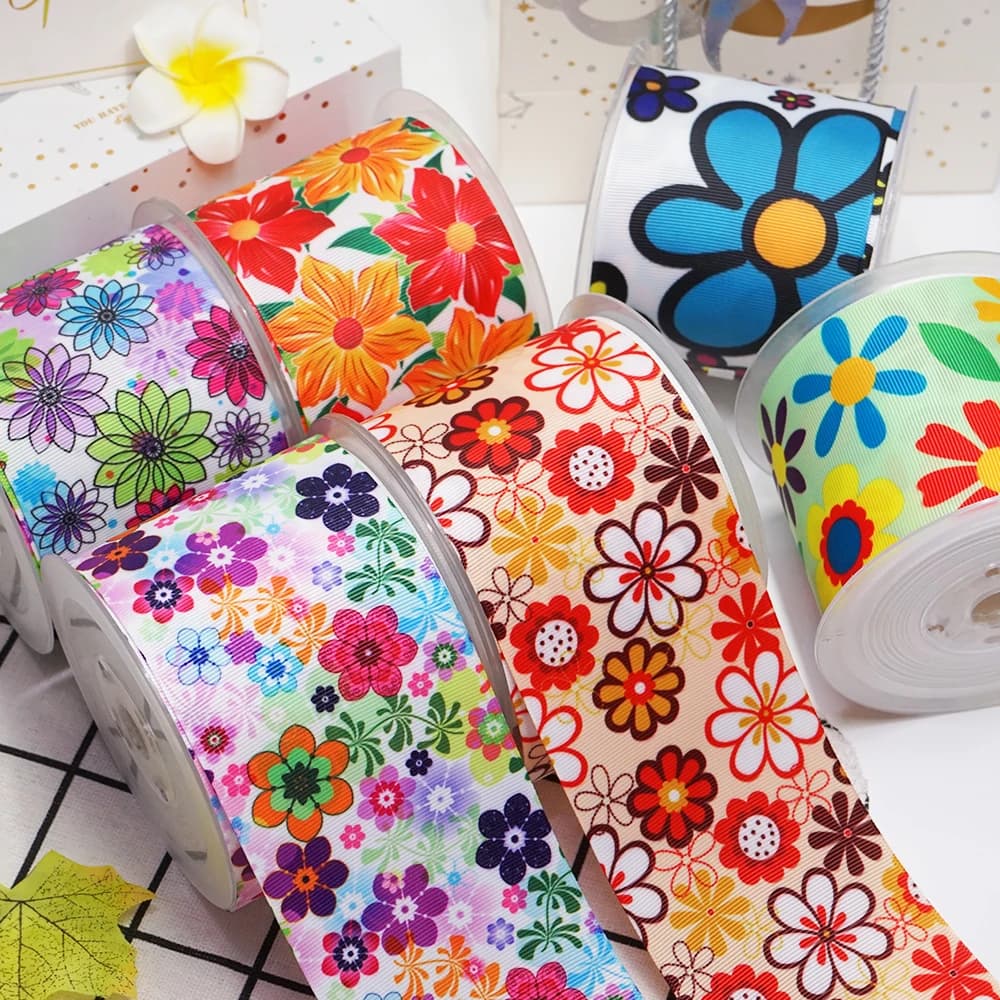 Nastro in Grosgrain stampato fiore cartone animato fai da te per forniture artigianali accessori per cucire 5 yarde, stampo in resine planari 10 pezzi. 51662