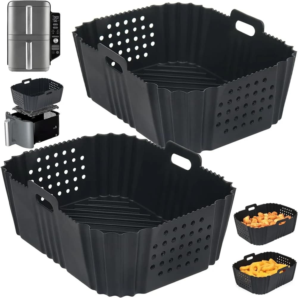 ABKR-Air fryer for Ninja SL401 Double Stack 2 baskets Reusable rectangular perforated silicone lining for air fryer