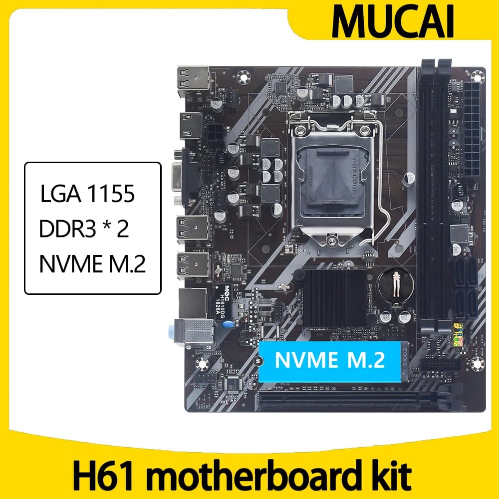 Kit scheda madre MUCAI H61 LGA 1155 compatibile con CPU Intel Core 2a e 3a generazione Supporta M.2 NVME SDD