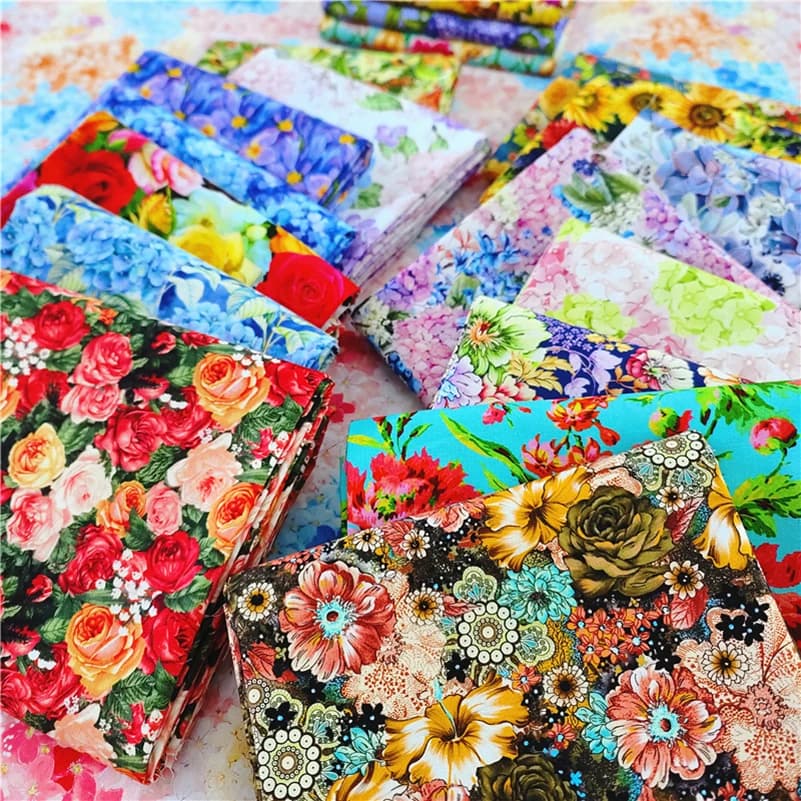 Cotton Fabric European Flower Oil Painting Pastoral for Sewing Clothes Dresses DIY Handmade by half Meter