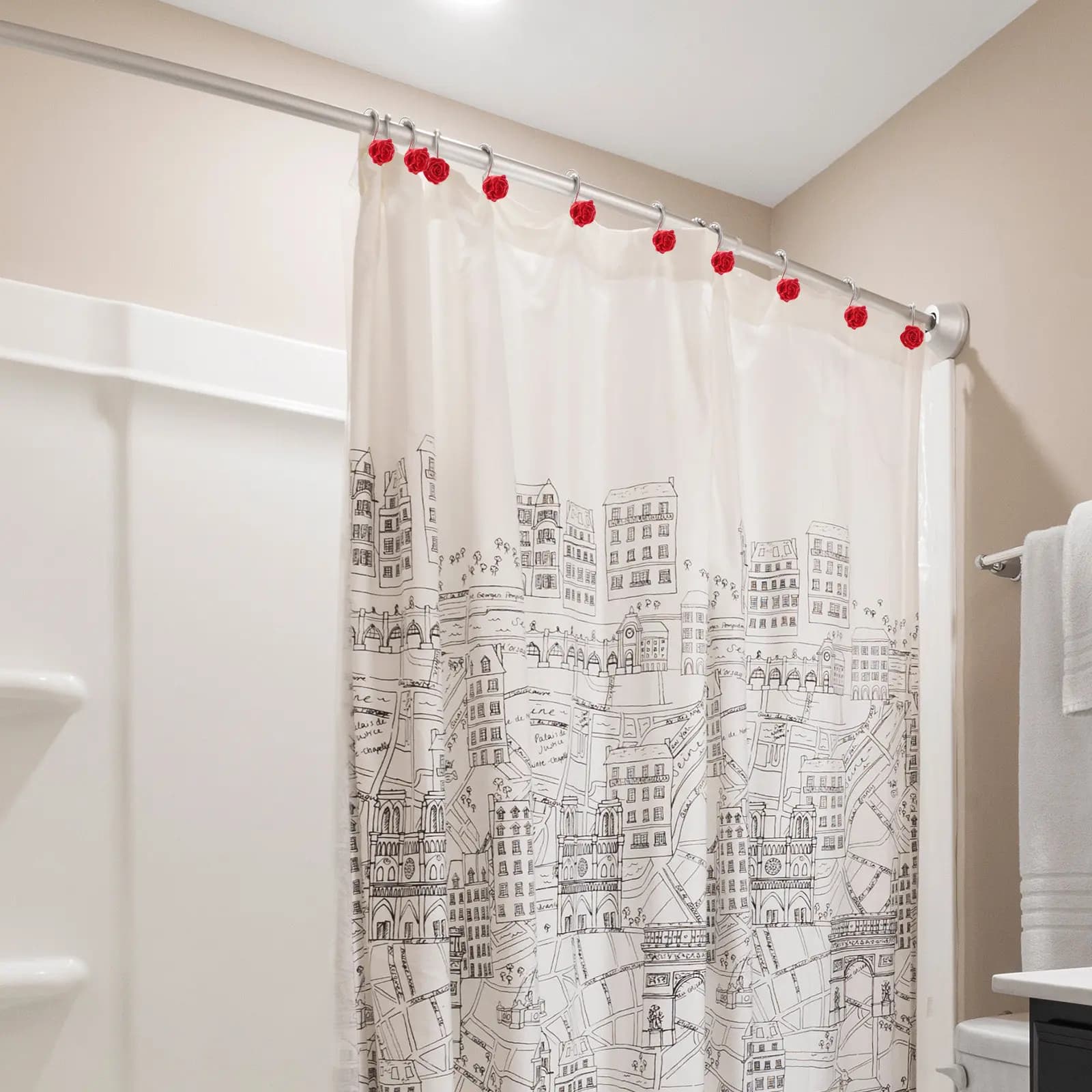 12Pcs Floral Rose Shower Curtain Hooks Premium Metal Rings for Bathroom Bedroom Living Room Room 0.8-1.1 Inch Rod