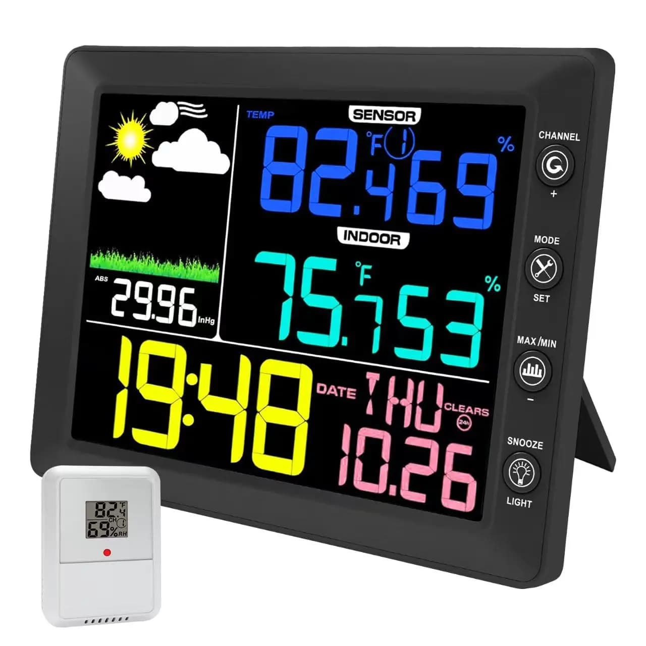 Stazione meteorologica wireless con sensore esterno Display a colori da 8,3 pollici Termometro digitale Igrometro Sensori 3 in 1 per il giardino domestico