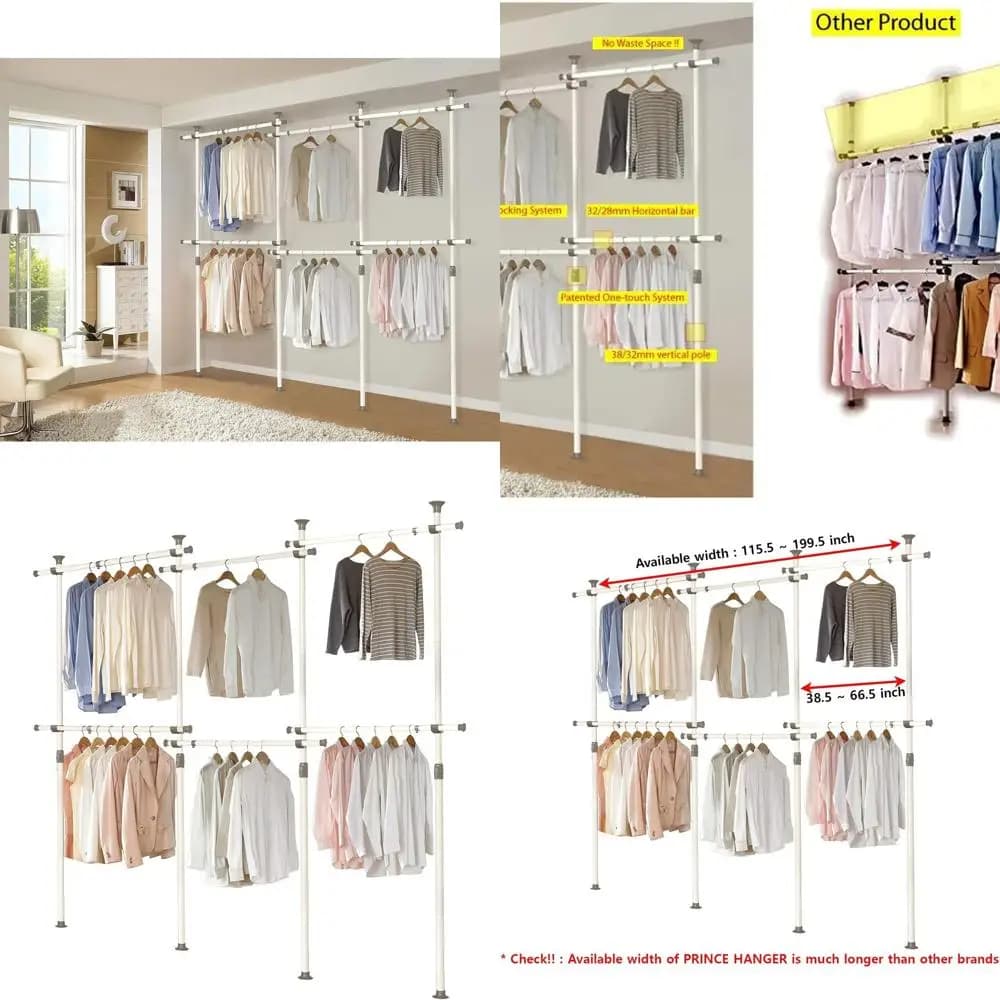 Organizer per armadio con asta di tensione regolabile a 6 ripiani - Soluzione salvaspazio (PHUS-0072)