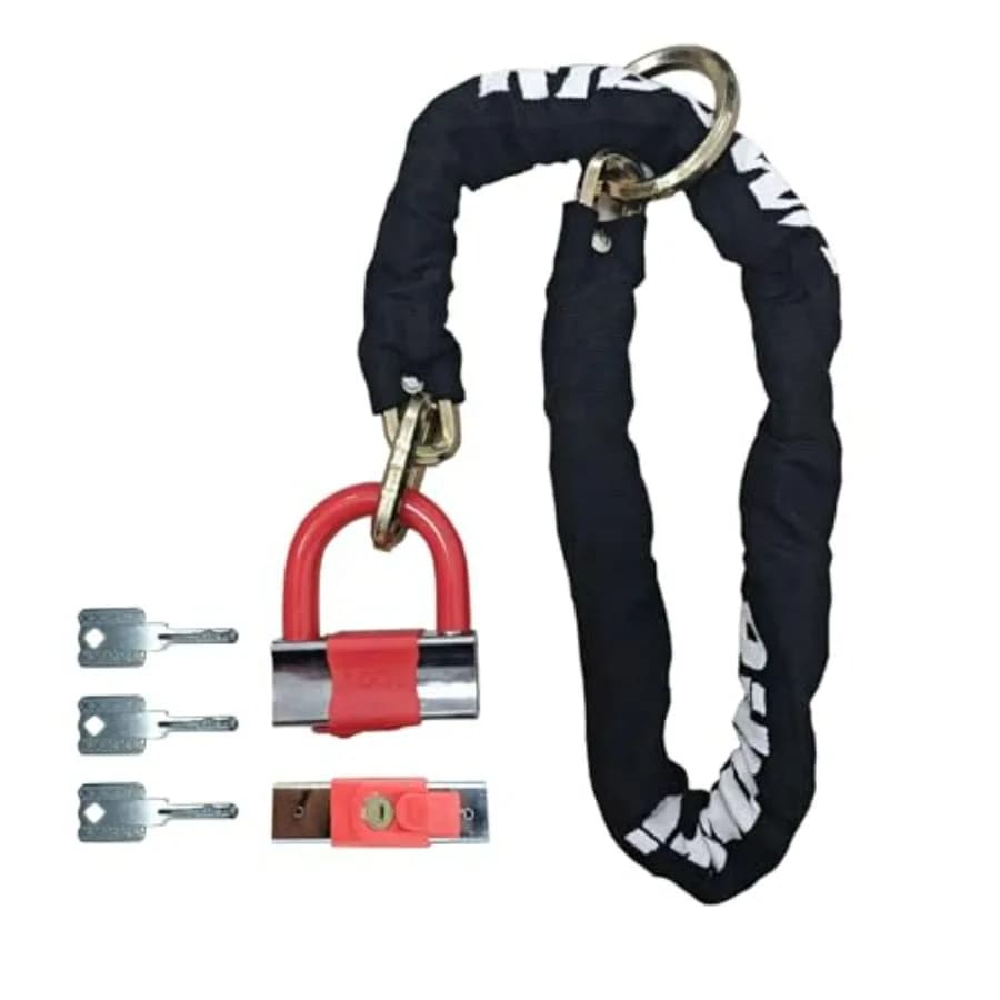 Lucchetto a Catena per Moto Resistente, 3 Metri, 10mm di Spessore, Antitaglio, con Lucchetto a U da 16mm, 3 Chiavi, Antifurto per Bici