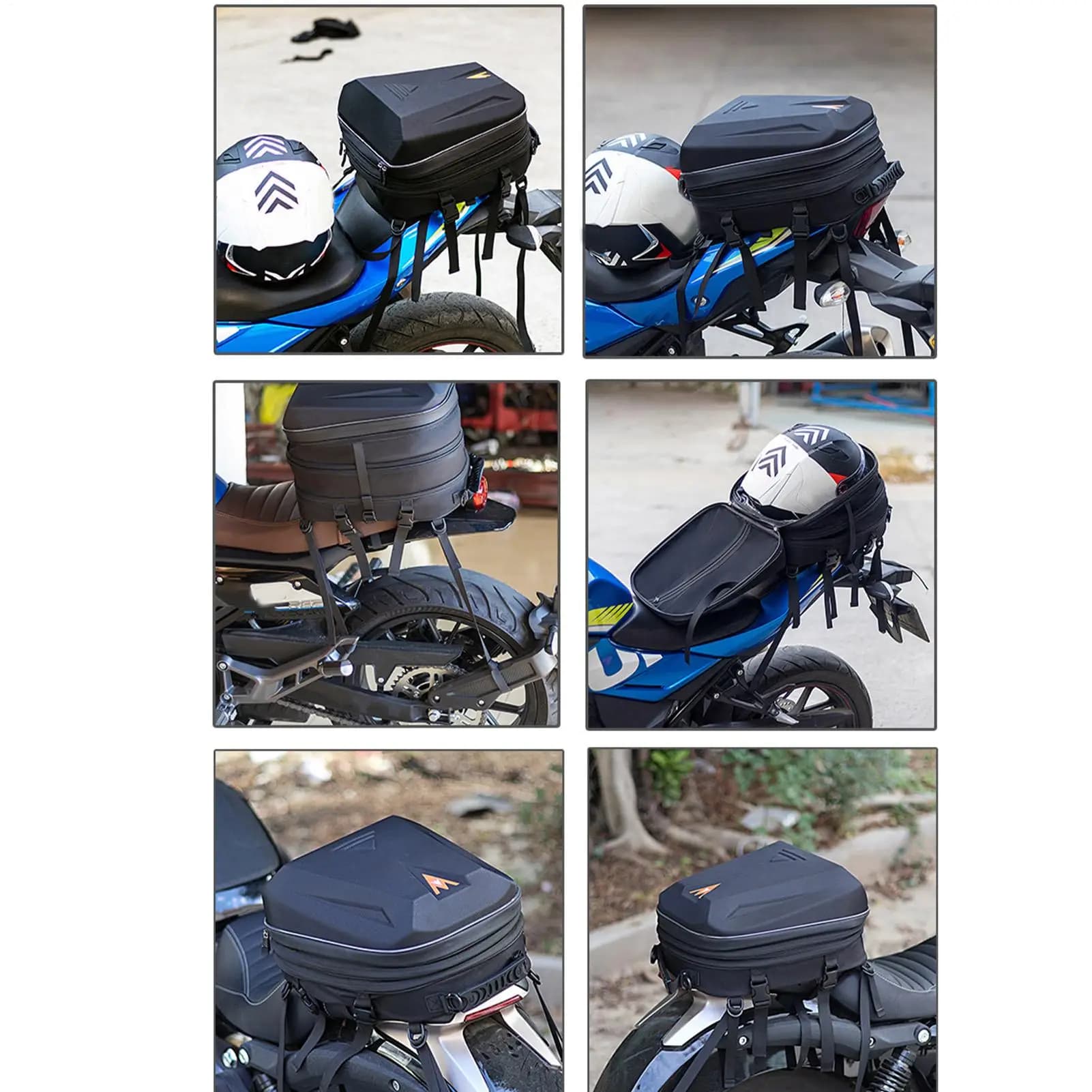 Borsa per sedile posteriore per moto Borsa per casco da moto impermeabile espandibile 20L-28L con guscio rigido per moto Scooter Dirt Bike