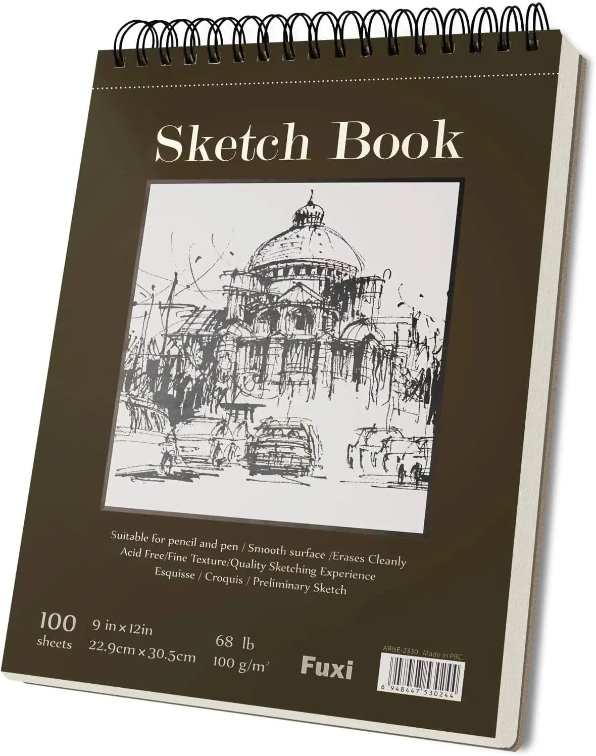 Top Spiral Sketch Book 9x12, 100 Sheets 100gsm Acid-Free Drawing Paper, Art Sketchpad for Artists & Beginners