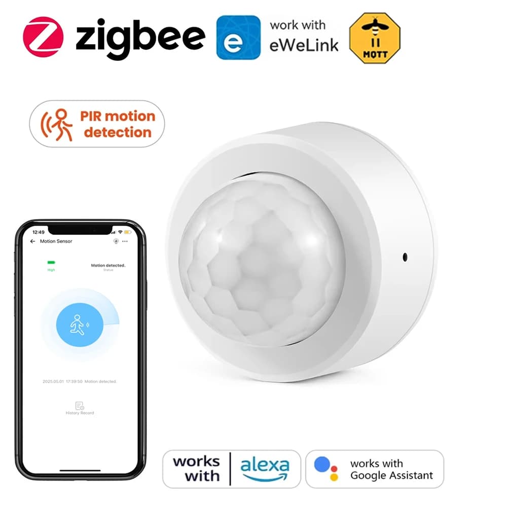 Sensore di movimento PIR Zigbee, rilevatore di presenza a infrarossi intelligente, sensore di allarme antifurto compatibile con l'app eWeLink, Zigbee2MQTT, ZHA
