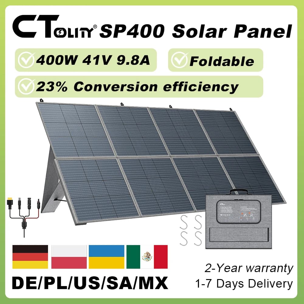 CTOLITY 400W Foldable Solar Panel 41V 9.8A 23% Conversion ETFE Portable Solar Energy System for RV Trip Outdoor Power Supply
