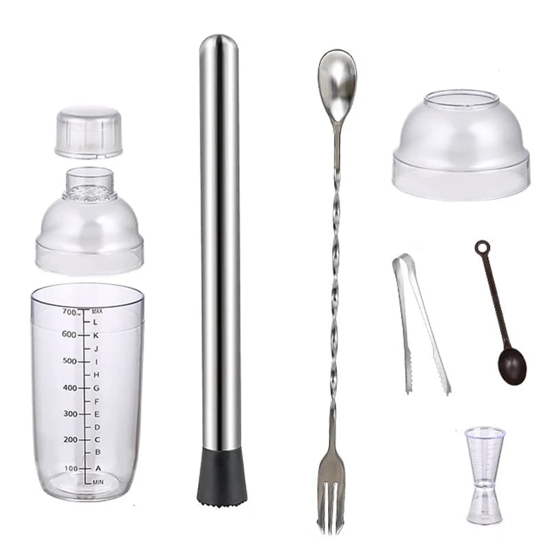 Set Shaker per Cocktail Trasparente con Jigger Dosatore, Strumenti per Miscelare Bevande, per Barman e Bar Domestici