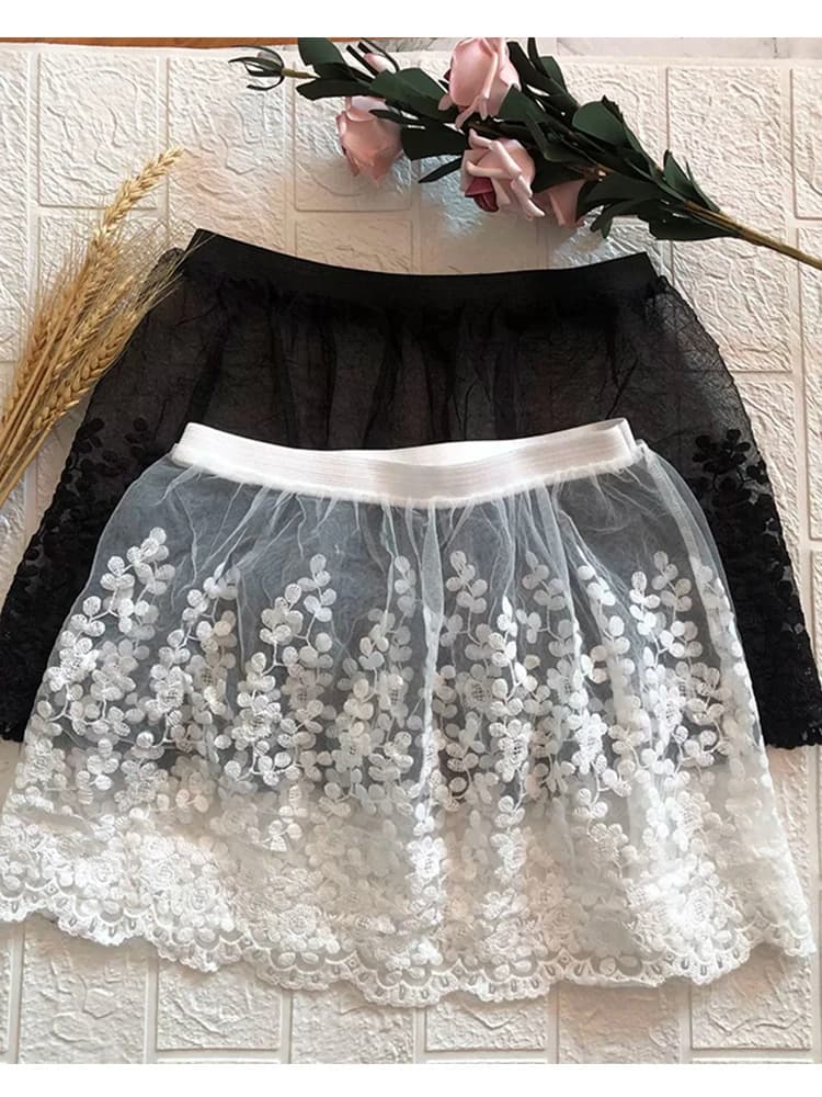 Gonna corta in pizzo da donna per autunno inverno, con inserto in felpa con cappuccio, a vita media, linea ad A, stile coreano