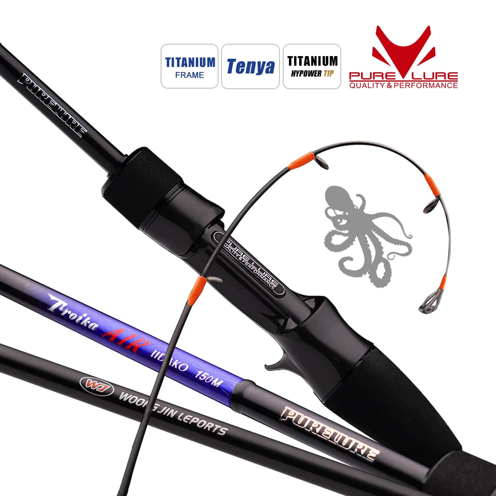 Canna da Pesca PURELURE Tripod AIR IIDAKO per Calamari 150m/160m M/MH con Punta in Titanio, Canna da Lancio per Pesca dalla Barca, Design a Piedino