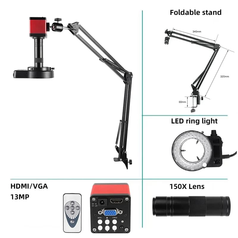 Microscopio digitale HDMI da 48 MP 4K 1080P 2K USB VGA Microscopio Fotocamera 130X 150X 180X C-Mount per saldatura remota
