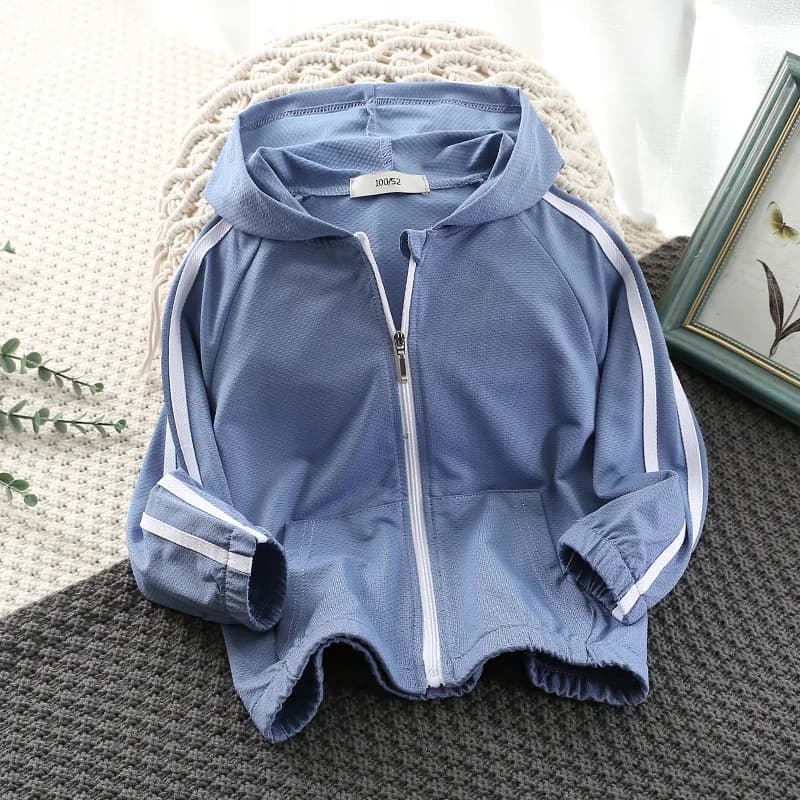 Giacca Protettiva Solare per Bambini, Cappotto Traspirante con Cappuccio a Righe per Ragazzi, Abbigliamento Casual Estivo per Bambini, Protezione Solare