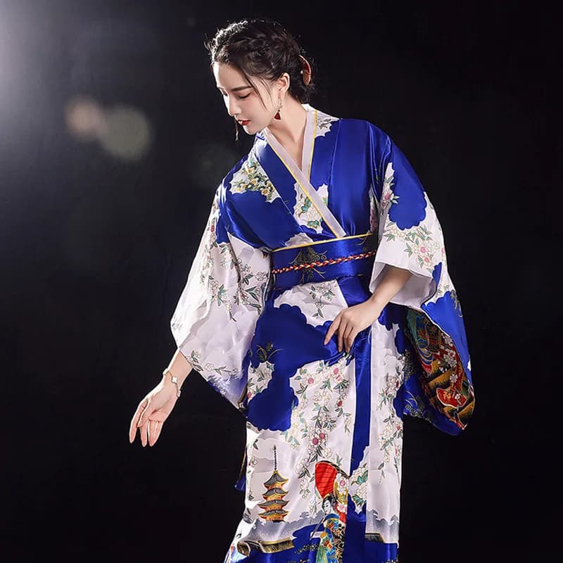 New Japanese Kimono Pajamas Women's Satin Nightgown Bathrobe