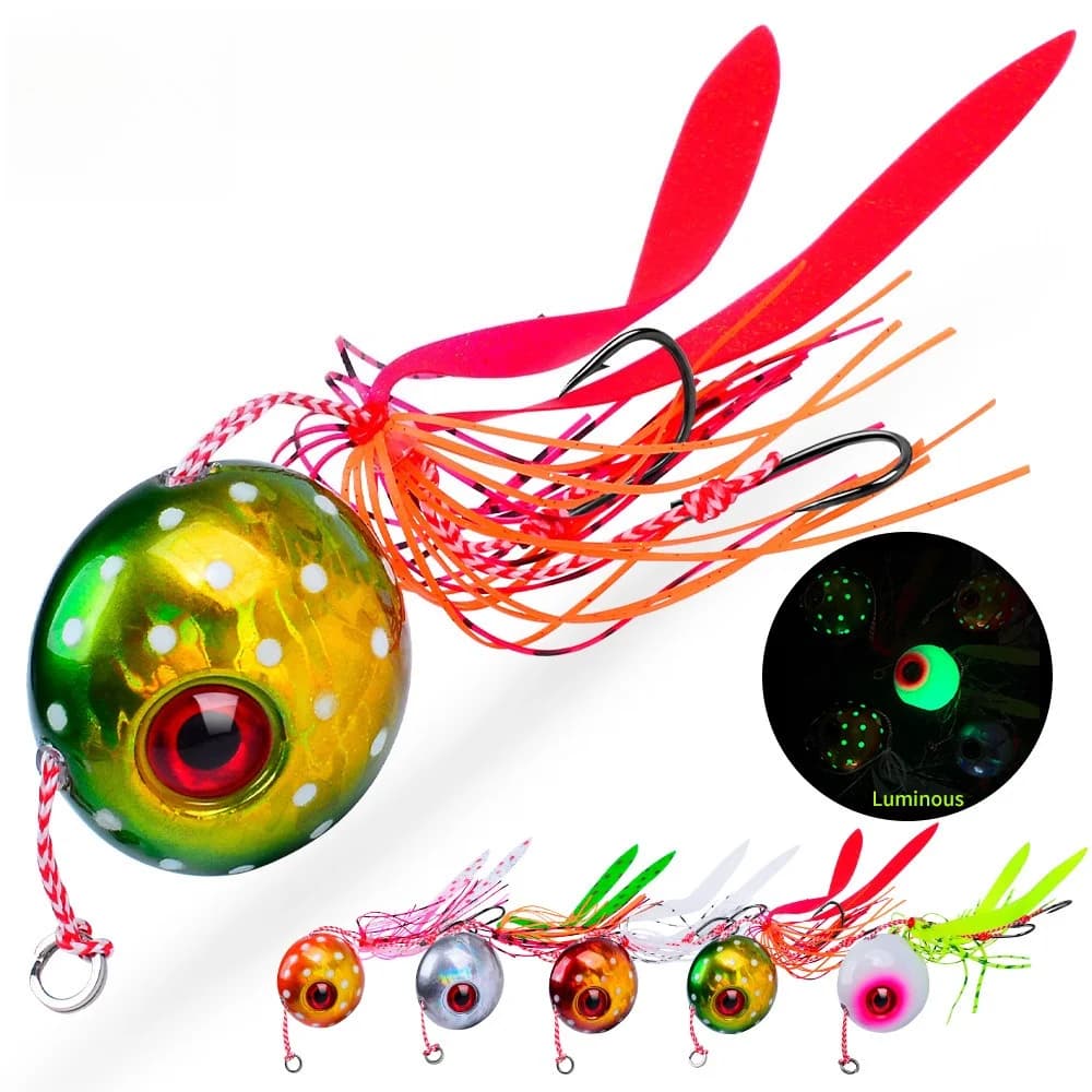1 pz Esca Galleggiante a Forma di Calamaro “Bearded Man” con Doppio Amo, Jig in Metallo Fosforescente, Testa Jig, Esche da Pesca in Acqua Salata