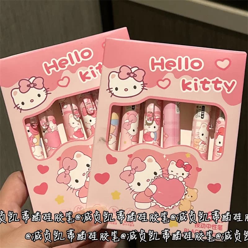 6PCS/Set Cartoon Hello Kitty Gel Pen ST Tip Quick Drying Neutral Pen Soft Grip Press 0.5mm Ballpoint Pen Smooth Writing Supplies