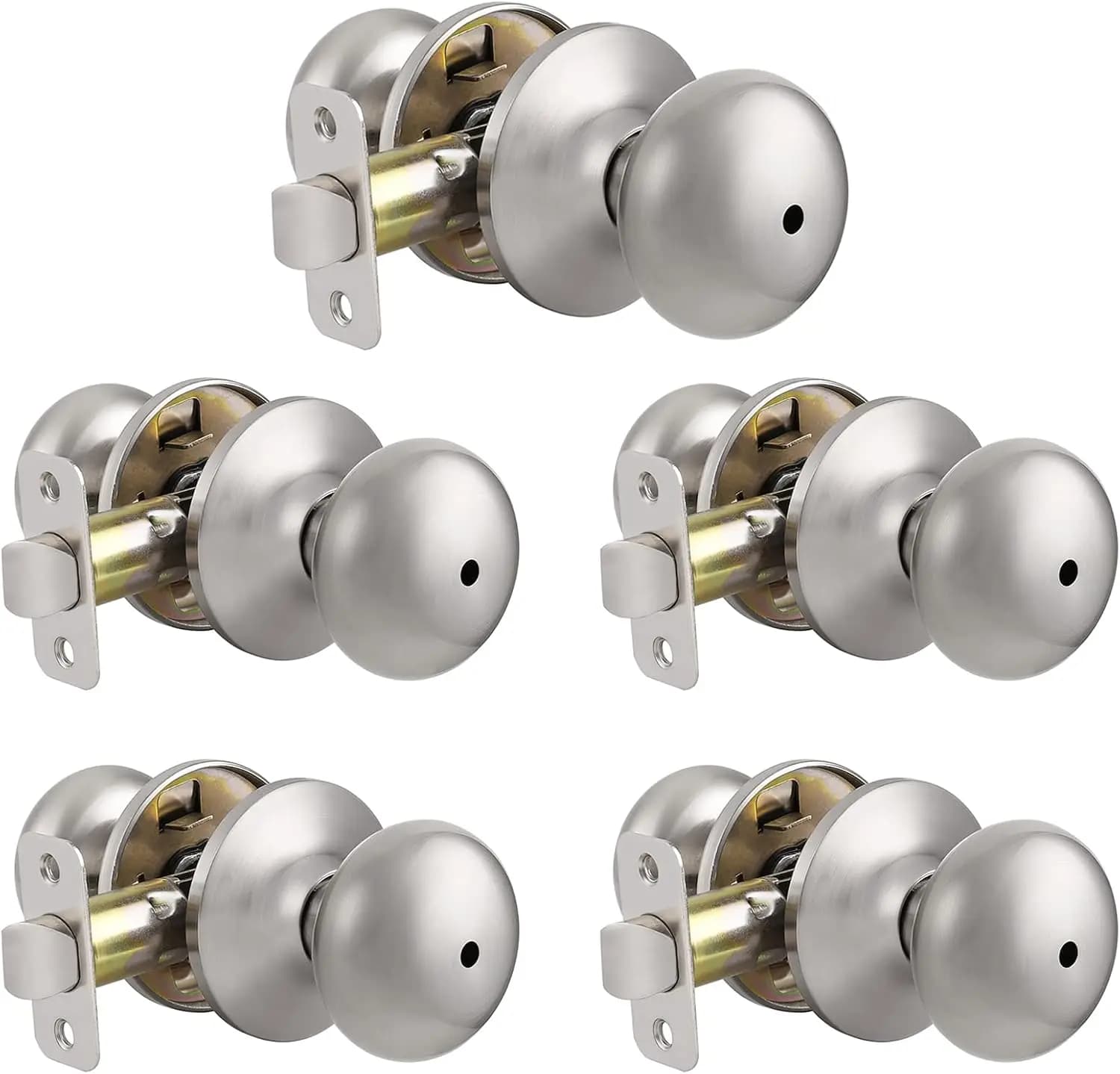 Keyless Privacy Door Knobs for Bedroom Bathroom Brushed Nickel Stainless Steel 5 Pack