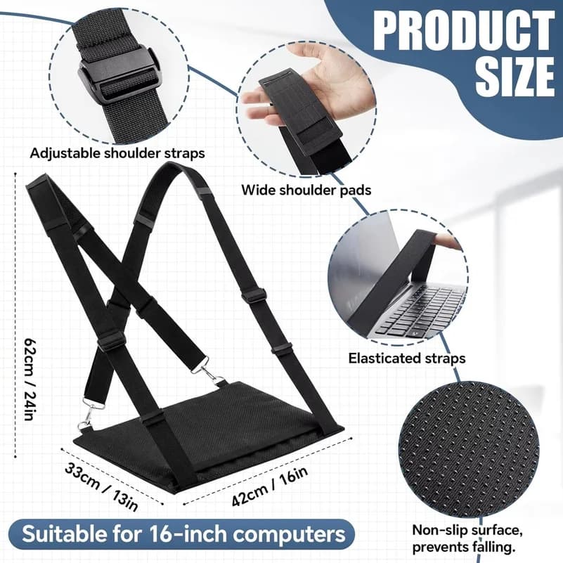 Laptop Safety Strap, Anti-Slip, Upgraded Portable Wearable Black Laptop Stand with Safety Strap, Suitable for Tablets