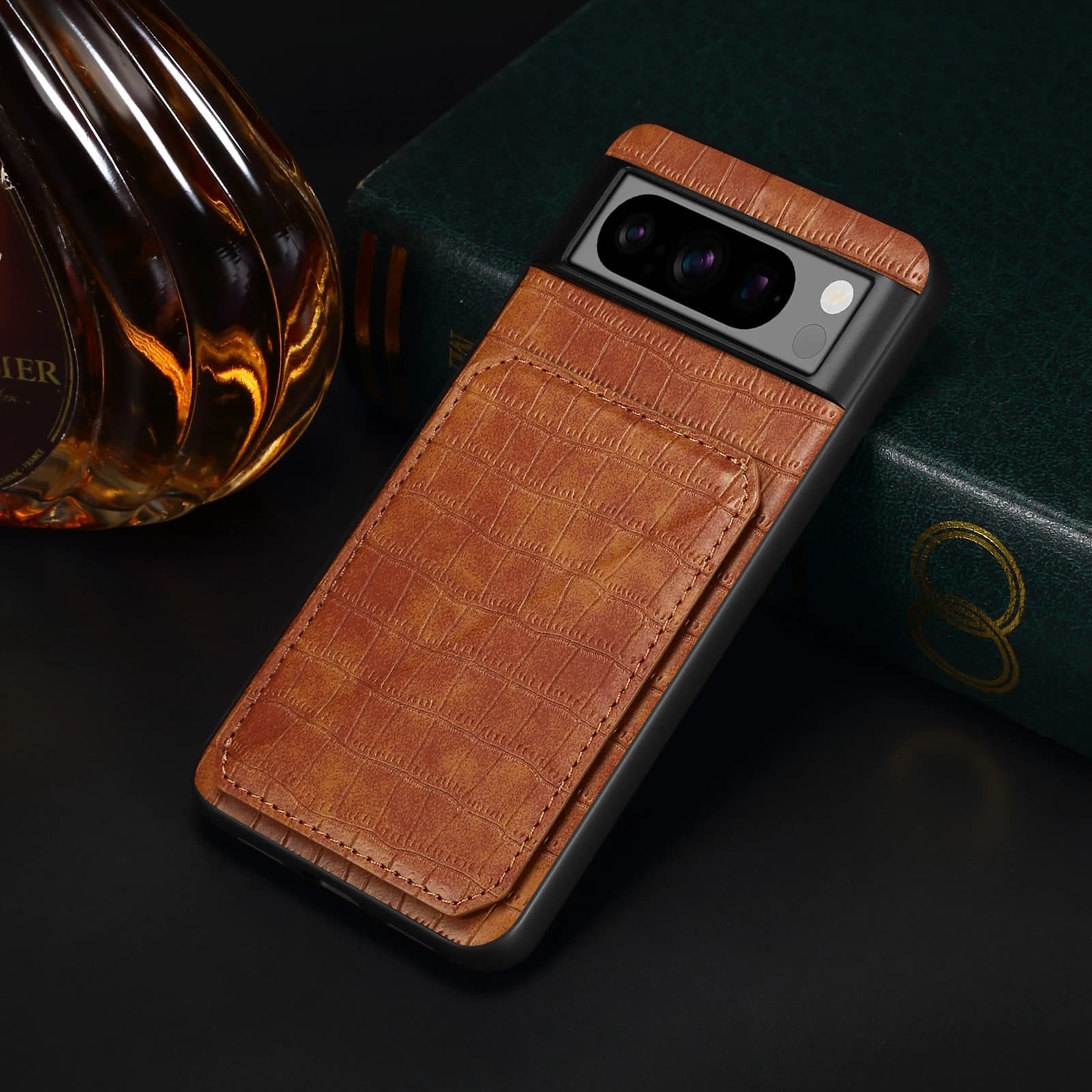 Denior per Google Pixel serie 9/8/7/6, custodia per telefono in pelle PU con motivo coccodrillo, porta carte di credito.