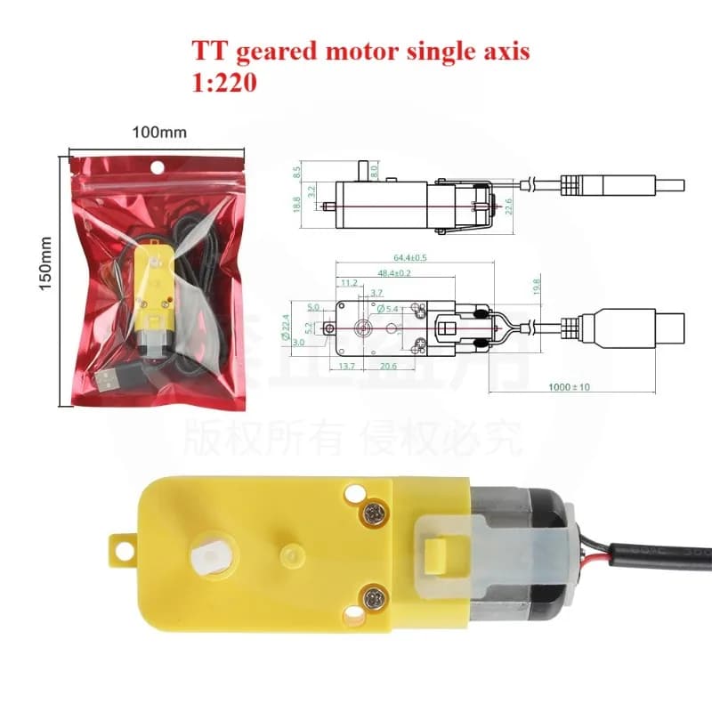 Parti per stampanti 3D per il modello Tuozhu, parti standard, motore con ingranaggi TT, asse singolo DC5V59RPM