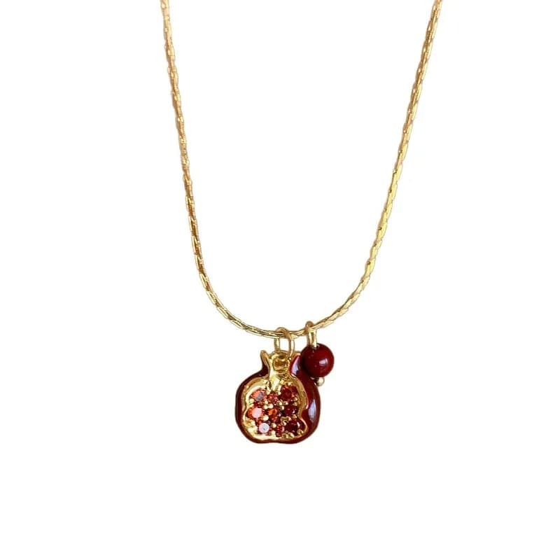 Collane con Ciondolo Melagrana Rossa 2025 da Donna, Dolce e Carino, con Catenina a Clavicola, Gioiello Regalo, Collana con Ciondolo a Frutto