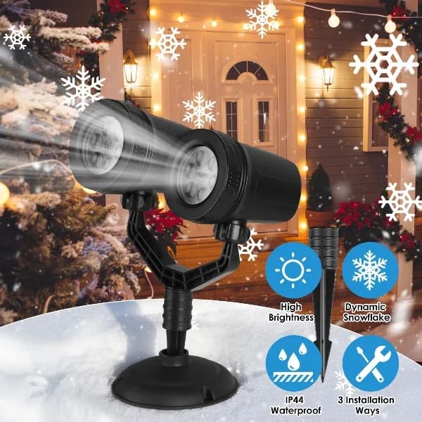 Christmas Snowflake Projector Light Dual-Head LED Stake Light IP44 Waterproof Xmas Decoration For Holiday Indoor Outdoor Use Garden Patio Wall Decor