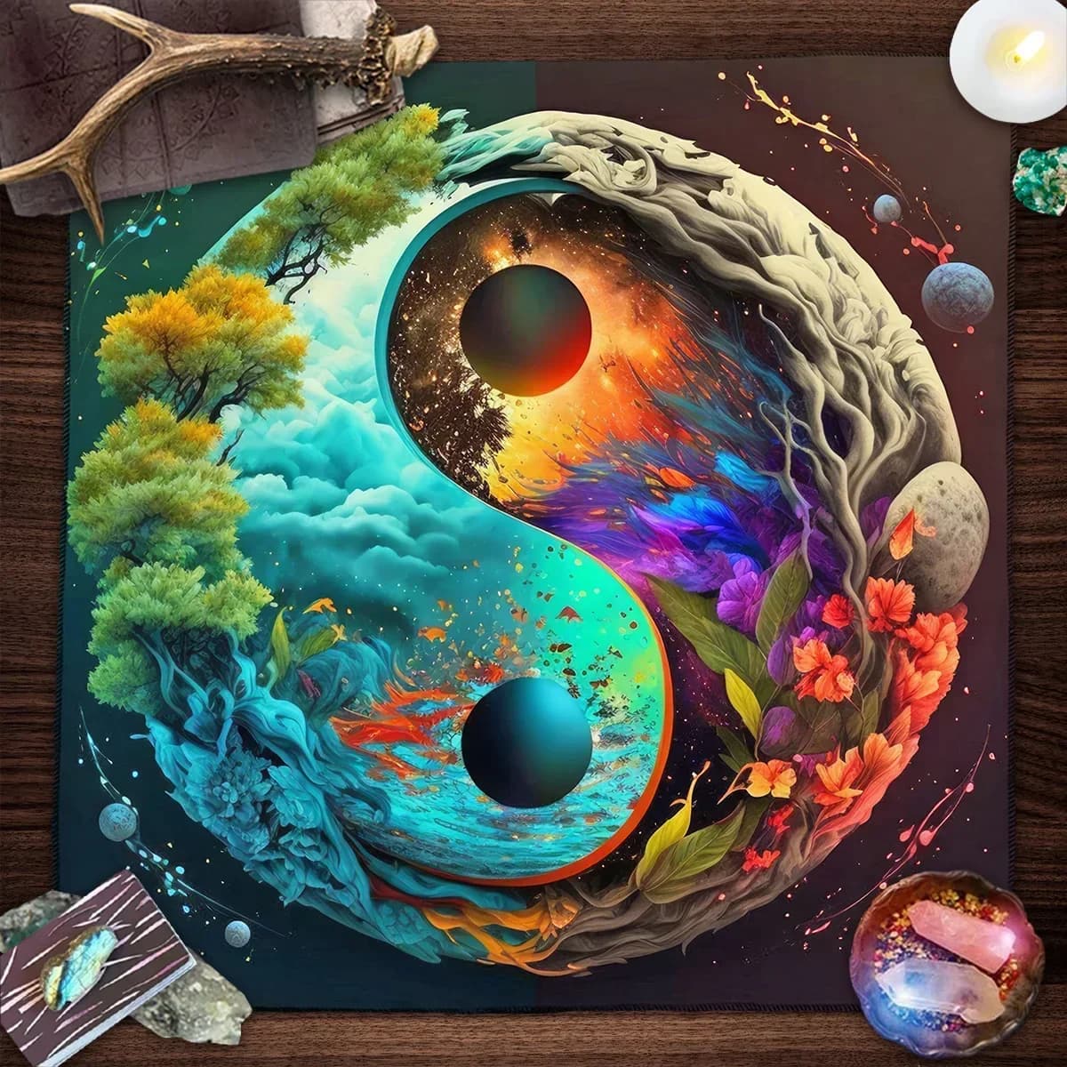 Tarocchi carta tovaglia altare panno luna pianeti tarocchi tovaglia per diffusione tarocchi lettura cascata scenario decorazione della parete arazzo