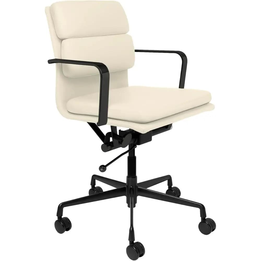 Sedia da ufficio ergonomica imbottita - Sedia da scrivania girevole con braccioli, cuscino, colore sabbia e nero, similpelle, sedia per computer