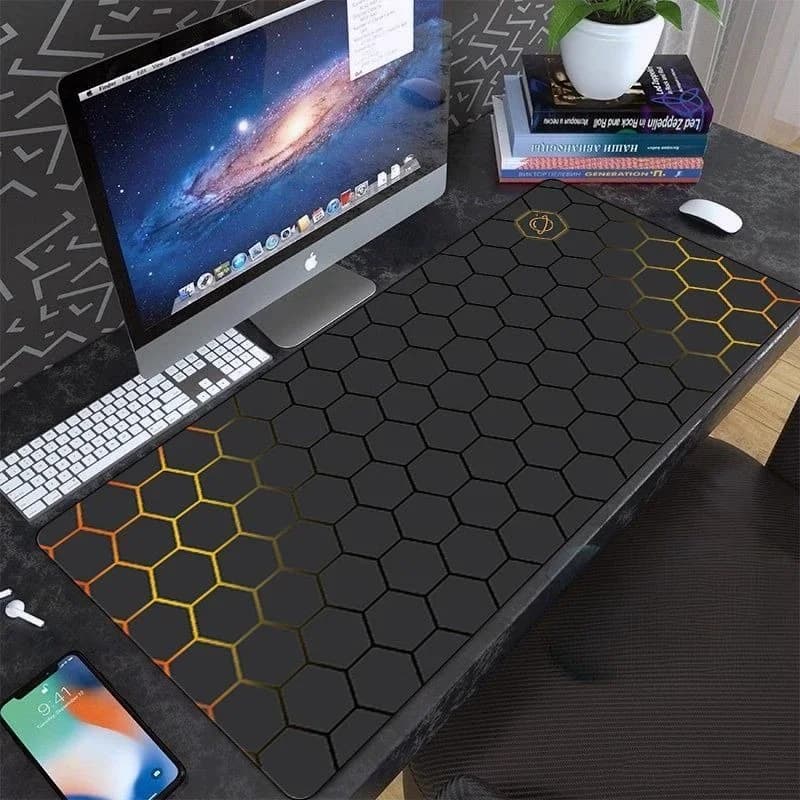 ​ Tappetino per mouse da gioco Hexagonal Tech 80x30 cm - Tappetino da scrivania grande addensato con poggiapolsi ergonomico per PC e sport elettronici, base antiscivolo
