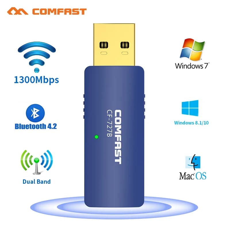 Comfast 150/1300Mbps WiFi Adattatore USB Bluetooth 4.2 Scheda di rete PC Antenna WiFi 2G e 5G WIFI Stick