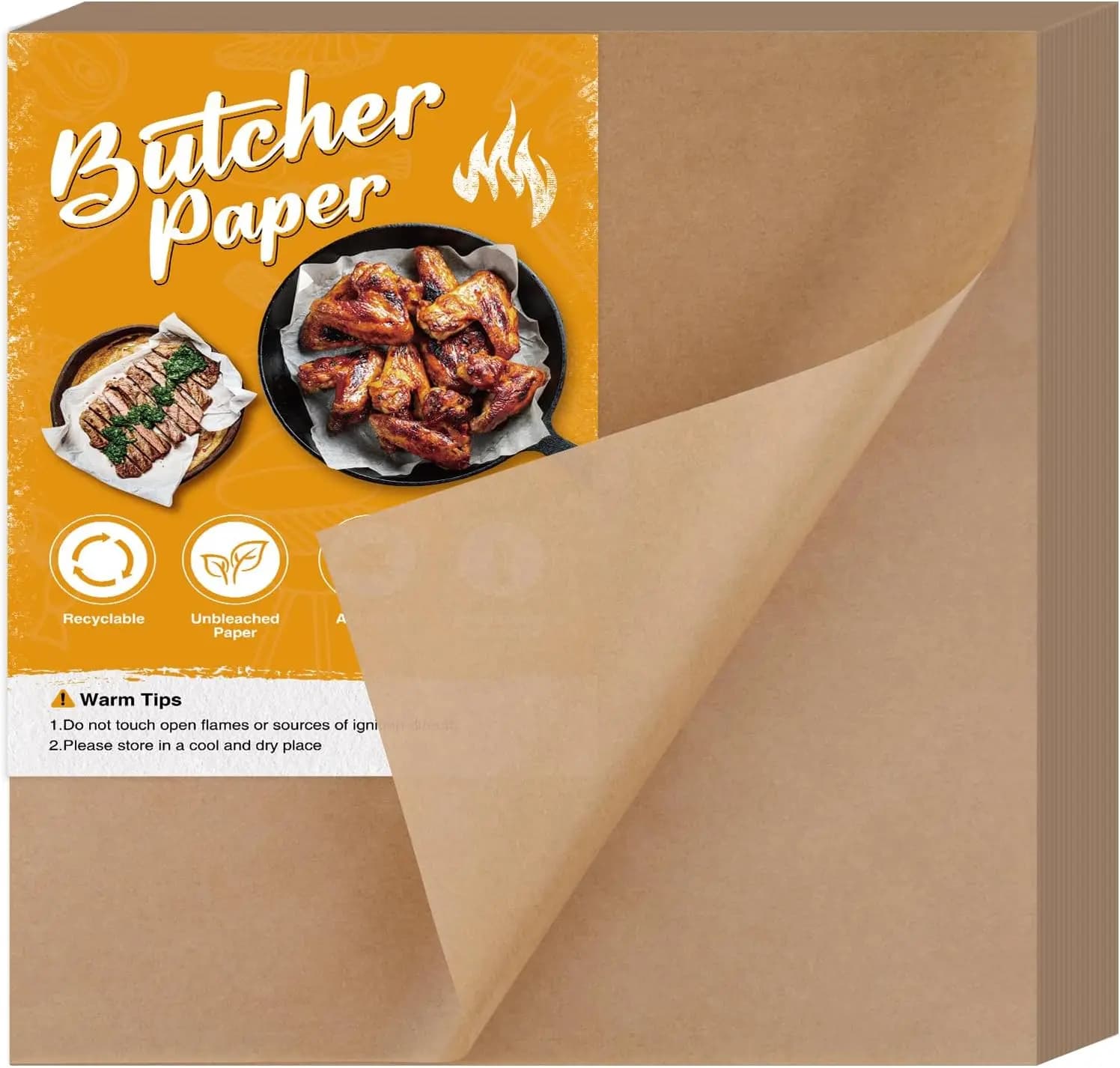 60Pcs Brown Butcher Paper Sheets, 12x12 inch, No Wax, for Smoking Meats & Heat Press Sublimation