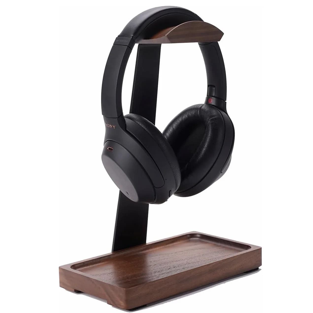 Walnut Wood Headphone Stand Desktop Universal Earphone Holder with Storage Base