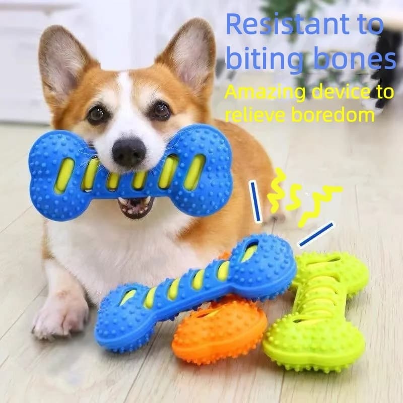 Indestructible Dog Chew Toys for Teething Puppies Squeaky Rubber Bone Bite Resistant Toy Interactive Dental Care Toys
