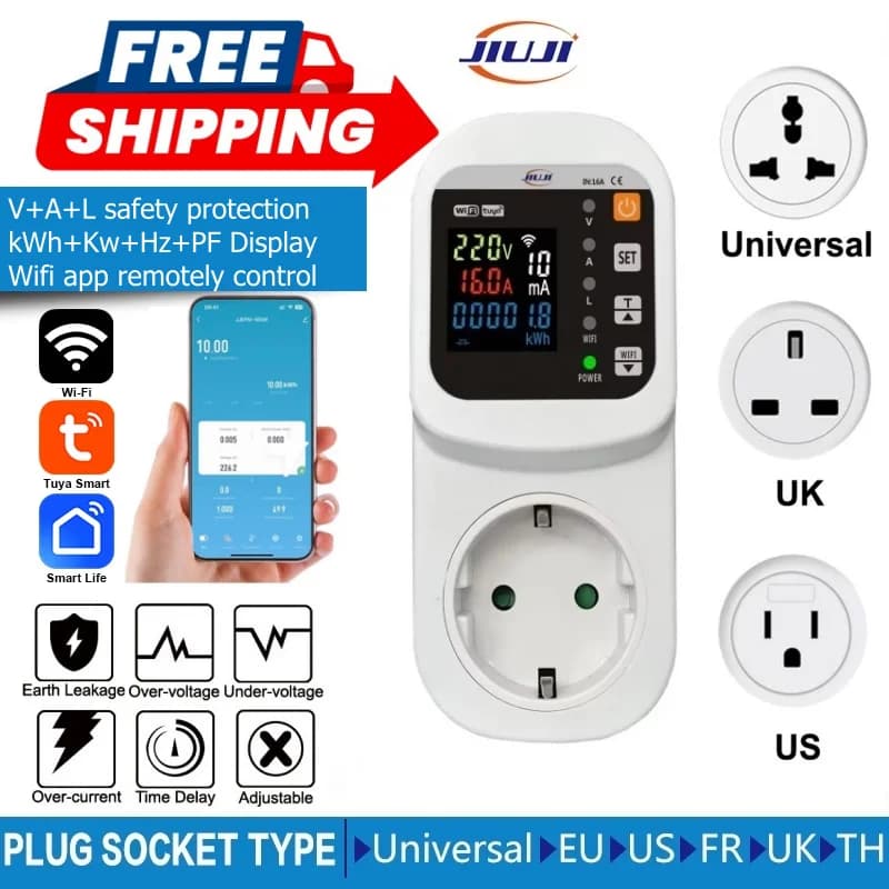 JJSVA-16LW automatic refrigerator protection socket, WiFi adjustable voltage current leak protection socket