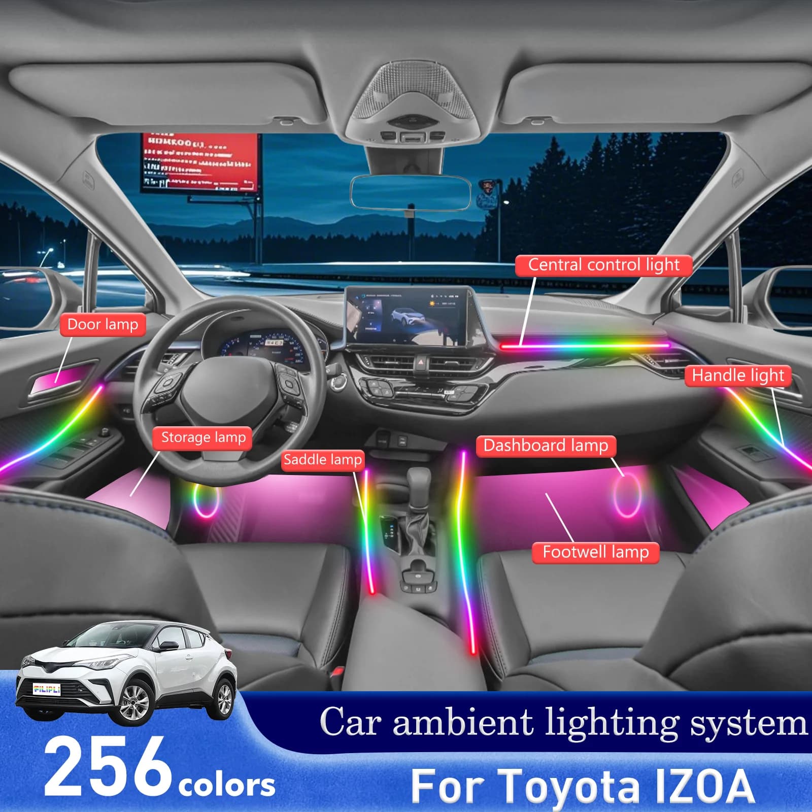 Per Toyota IZOA Lusso Stile Nascosto Acrilico Veicolo Interni Illuminazione Ambientale RGB Sincronizzazione Suono Operazione APP Mobile
