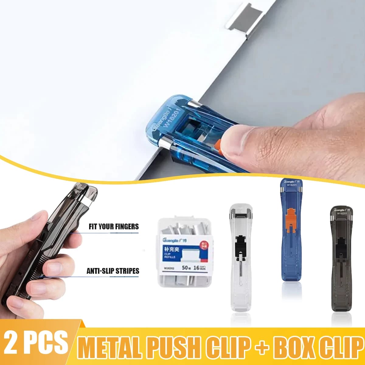 Clip di spinta manuale in metallo clip di fissaggio della carta finitura rilegatura file di cancelleria accessori per ufficio portatili riutilizzabili