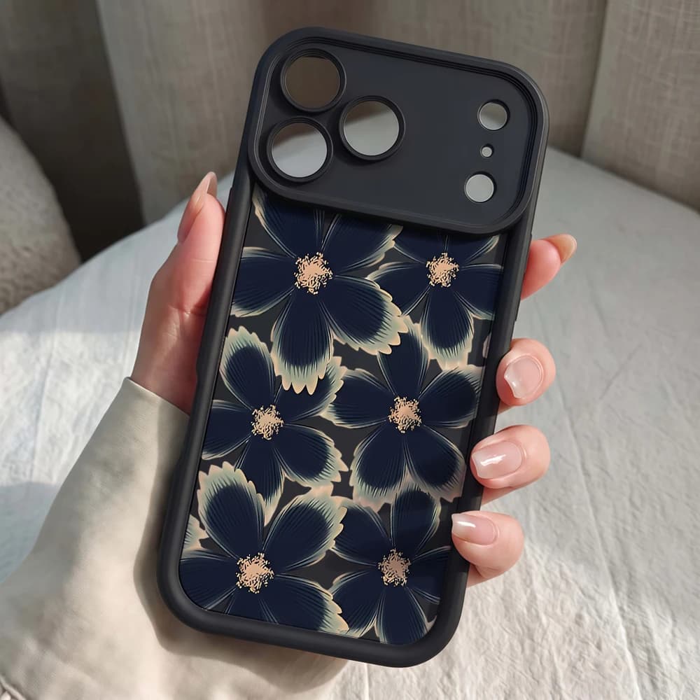 Gradient Gilded Flowers Phone Case For iPhone 17 16 15 14 13 ProMax 17E 16 15 14 Pro 16 15 Plus Shockproof Matte Silicone Funda